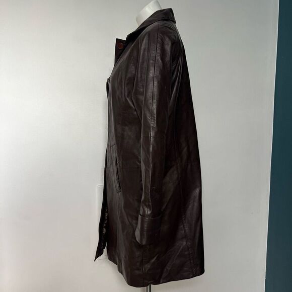 Excelled collection Y2K  chocolate brown leather trench coat - Picture 10 of 15